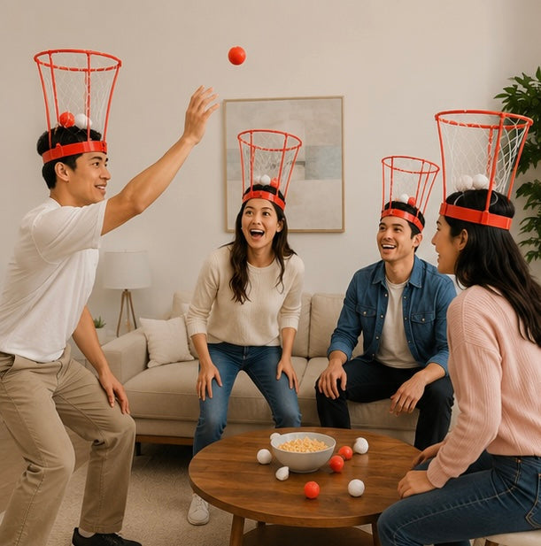 Headband Basketball Party Game - Adjustable Hoop Toss Challenge with Balls for Kids, Adults and Carnival Fun