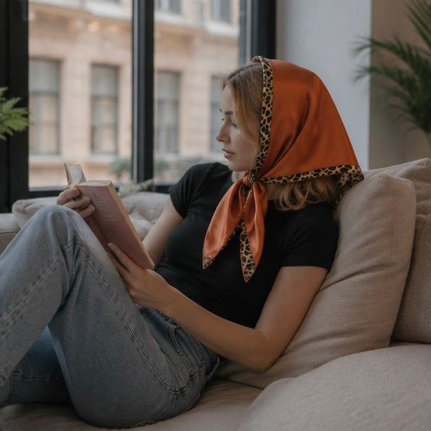 Double Sided Leopard Print Head Scarf – PU Leather Triangle Hijab for Women with Elegant Fashionable Everyday Styling