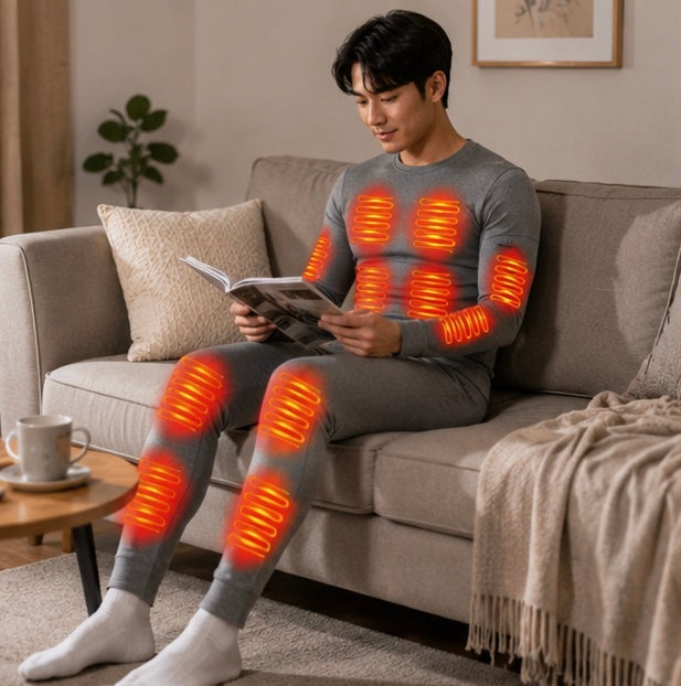 USB Heated Thermal Underwear Set - Self Heating Winter Base Layer for Skiing, Outdoor Sports and Cold Weather