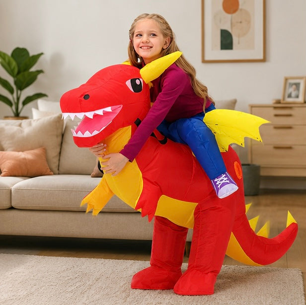 Inflatable Dinosaur Costume Set - Funny Halloween Cosplay Outfit for Adults and Kids Party Entertainment and Roleplay