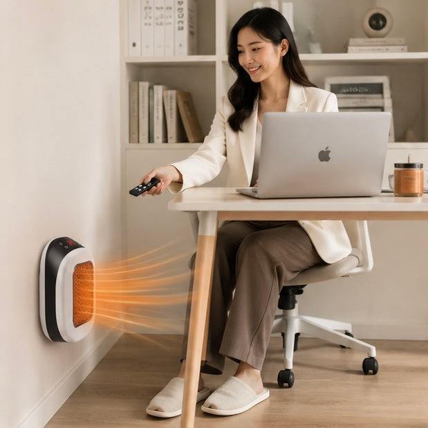 Portable Electric Heater - 600W Compact Fast Heating Device with Remote Control for Bedrooms and Bathrooms