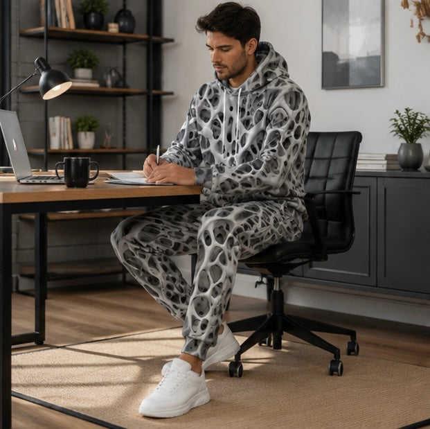 Men's Hoodie Tracksuit Set - Shiny Print Sweatshirt and Jogger Outfit for Sports and Casual Fashion
