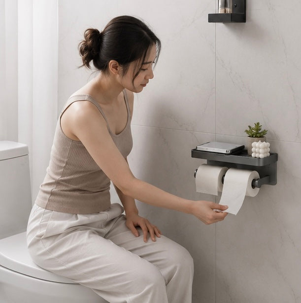 Wall Mounted Toilet Paper Holder – Bathroom Tissue Roll Organizer with Storage Shelf and Convenient Phone Stand