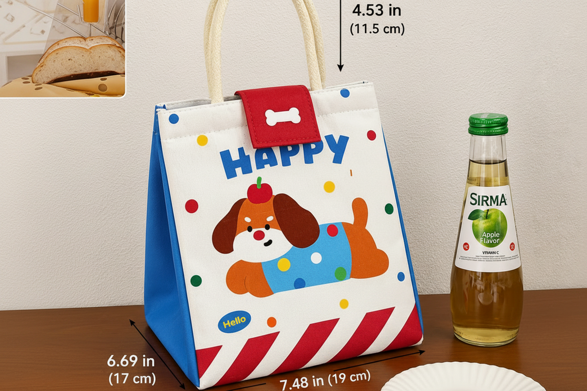 Insulated Bento Lunch Bag – Large Capacity Cartoon Tote for Office Workers, Students and Fresh Food Storage