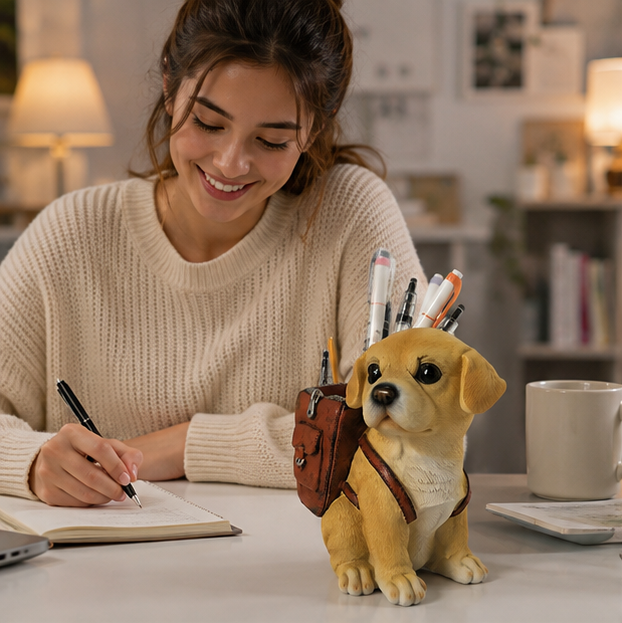 Cute Puppy Pencil Holder – Resin Desktop Organizer for Pens, Office Supplies, Kids Study Tables and Home Decor