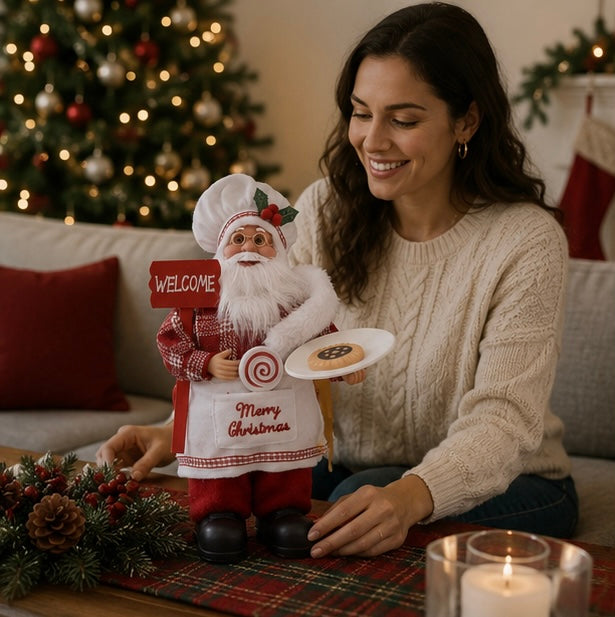 Standing Chef Santa Figurine – Christmas Kitchen Decoration for Festive Tables and Holiday Home Displays