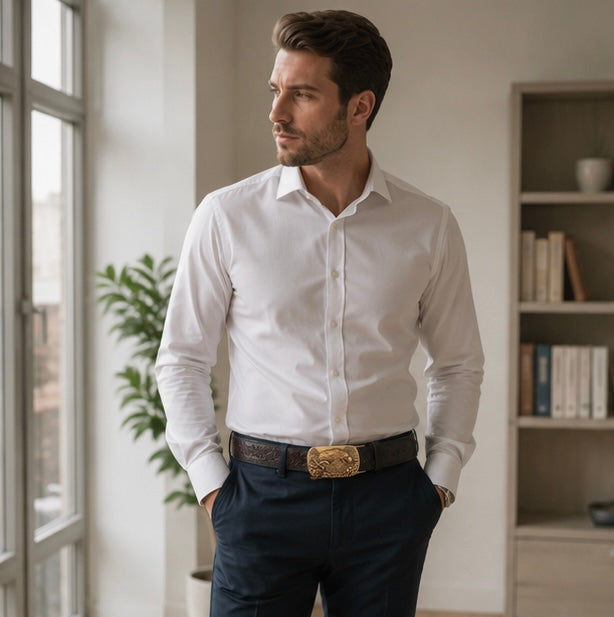 Genuine Leather Men's Belt - Automatic Buckle Cowhide Waist Strap for Business Wear, Jeans and Formal Occasions