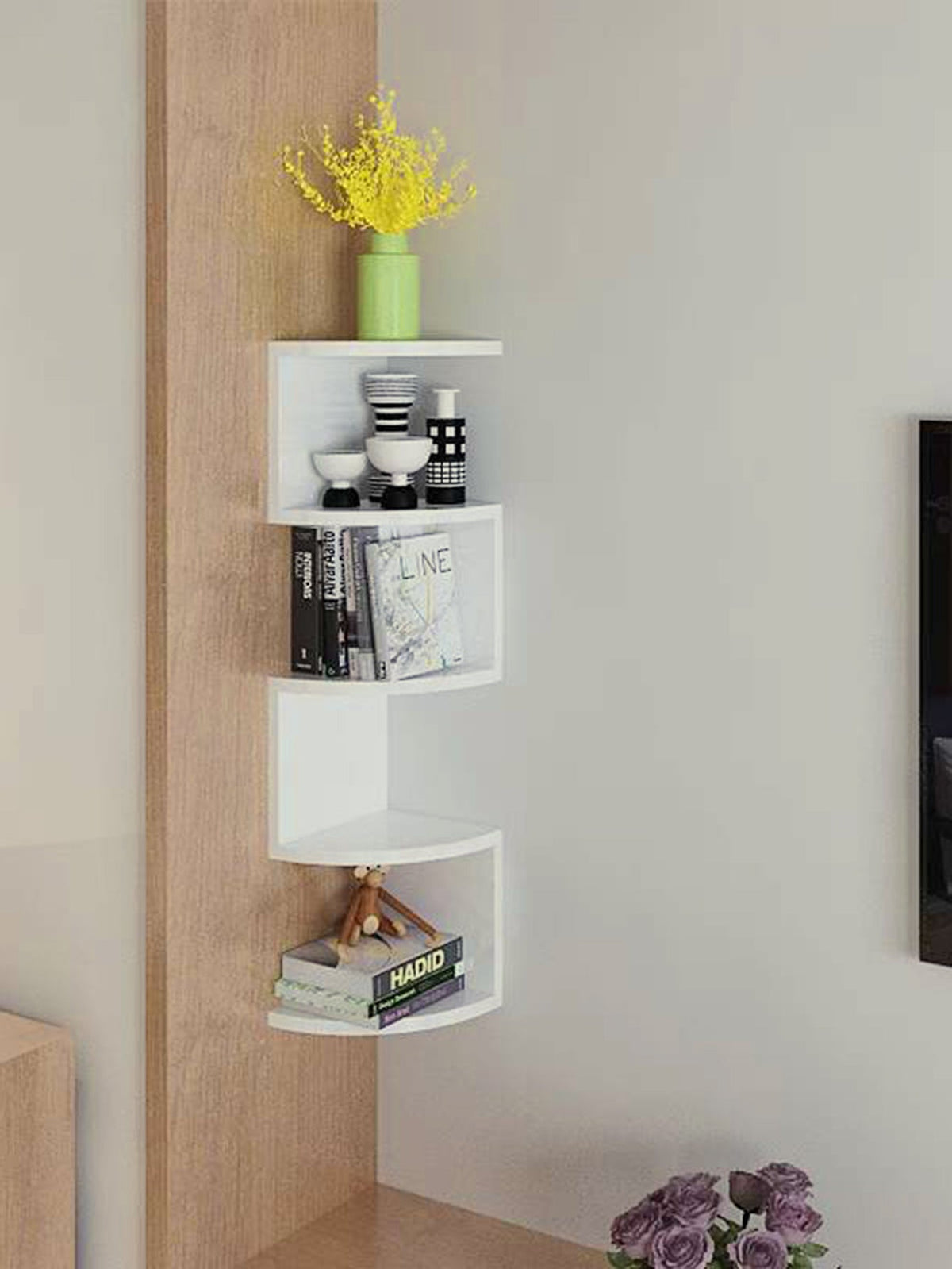 Corner Floating Shelf –5-Tier Wall Mounted Triangular Storage Rack for Bathroom, Bedroom, Living Room and Space Saving Organization