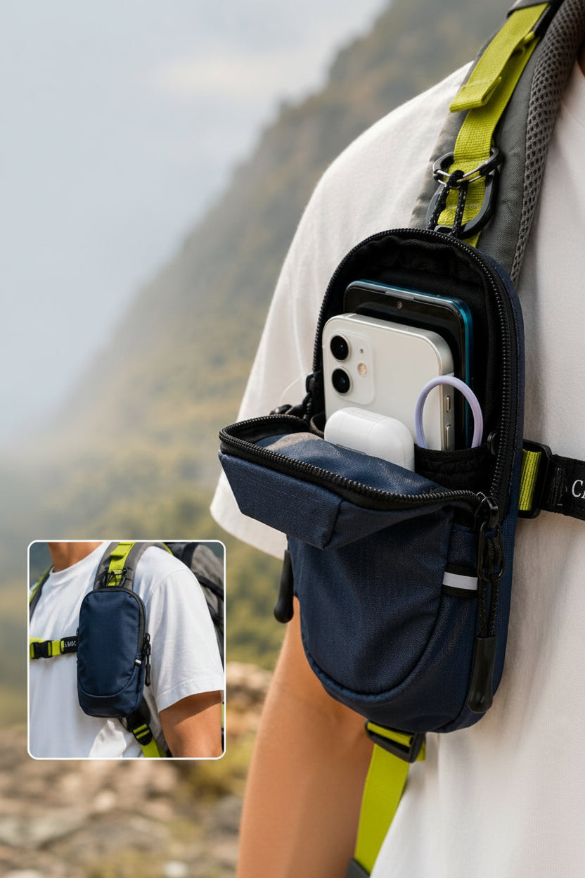 Backpack Strap Phone Pouch – Lightweight Water-Resistant Shoulder Storage Bag for Hiking, Travel and Outdoor Essentials with Easy-Access Compact Design