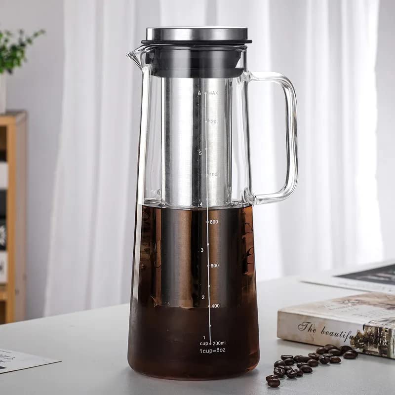 Cold Brew Coffee Maker – 1L Glass Carafe with Stainless Steel Filter for Smooth Iced Coffee, Cold Tea Brewing and Easy Home Serving