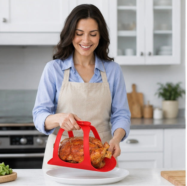 Food Grade Silicone Turkey Lifter Mat – Heat Resistant Non-Stick Poultry Cooking Rack for Roasting, Grilling and Easy Kitchen Food Preparation