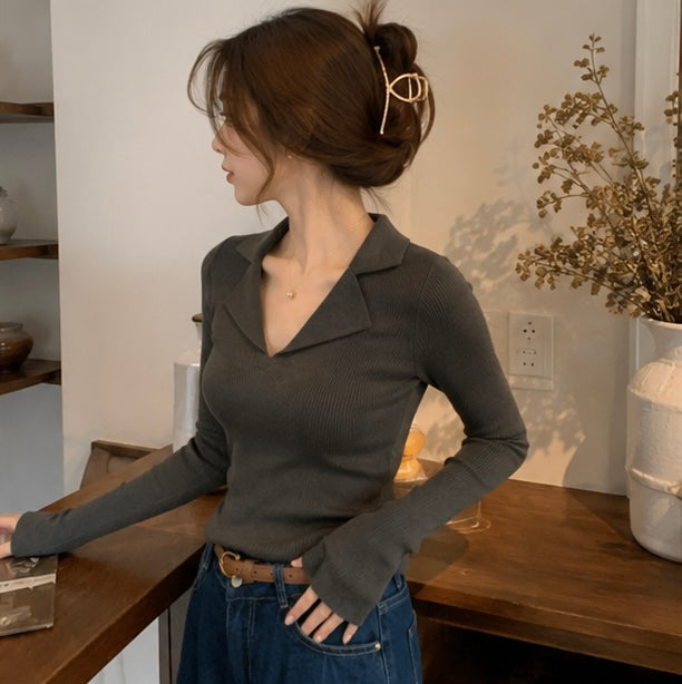 Women’s Knitted Long Sleeve Shirt – Casual Fashion Sweater Top with Modern Minimalist Design for Everyday Spring Style