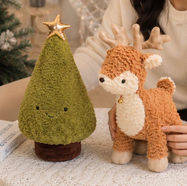 Kawaii Christmas Plush Tree and Elk Doll – Soft Holiday Stuffed Toy for Home Decor and Kids Gifts