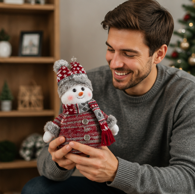 Knitted Snowman Christmas Decoration – Cute Holiday Tabletop Ornament with Winter Hat Design for Festive Home Decor
