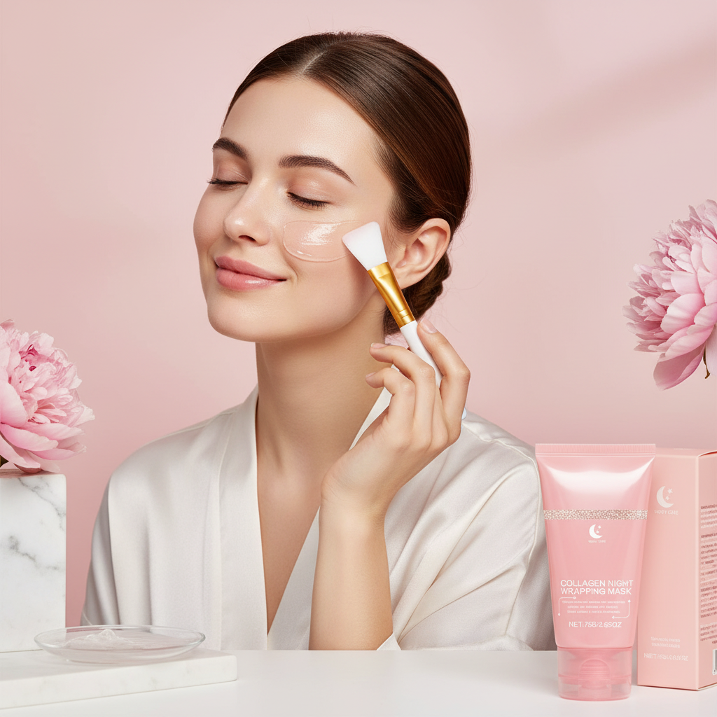 Collagen Wrapping Face Mask Set – Rejuvenating Korean Skincare Treatment with Brush for Hydration, Brightening, Elasticity and Glowing Skin