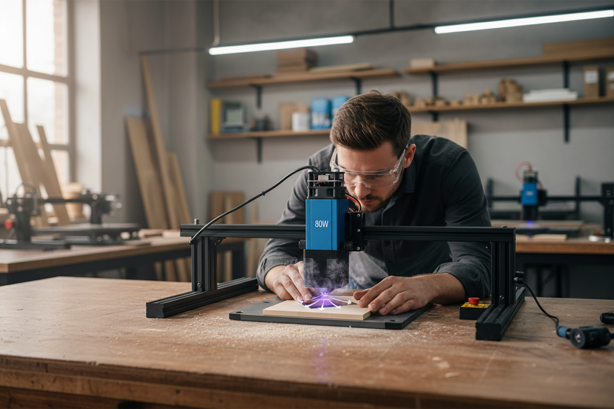 Blue Laser Module – 450nm 40W/80W TTL PWM Laser Head for CNC Engraving, Cutting, Woodworking and DIY Laser Machine Upgrades