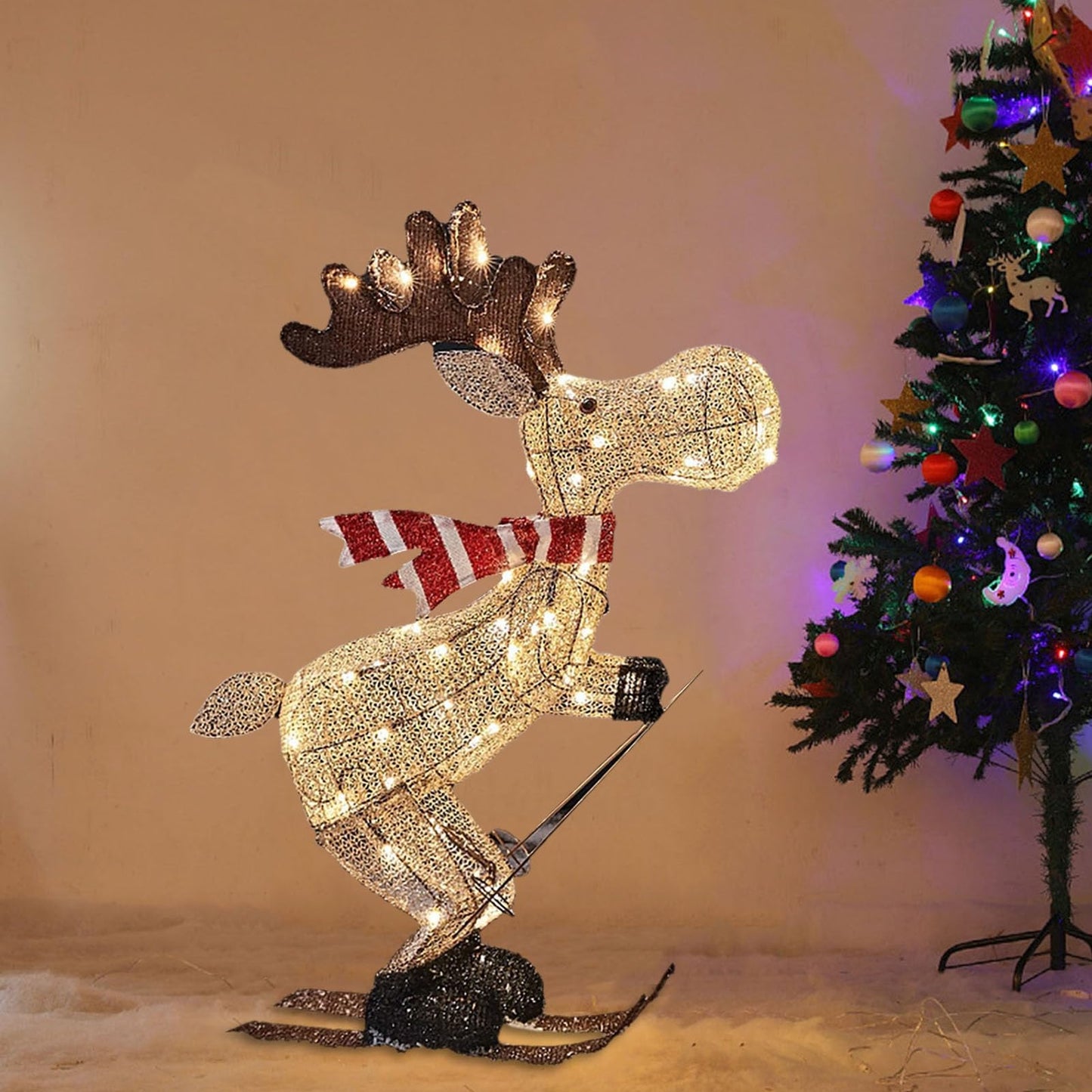 LED Acrylic Christmas Deer Decoration – Luminous Sleigh Reindeer Display for Outdoor Yards and Festive Holiday Lighting