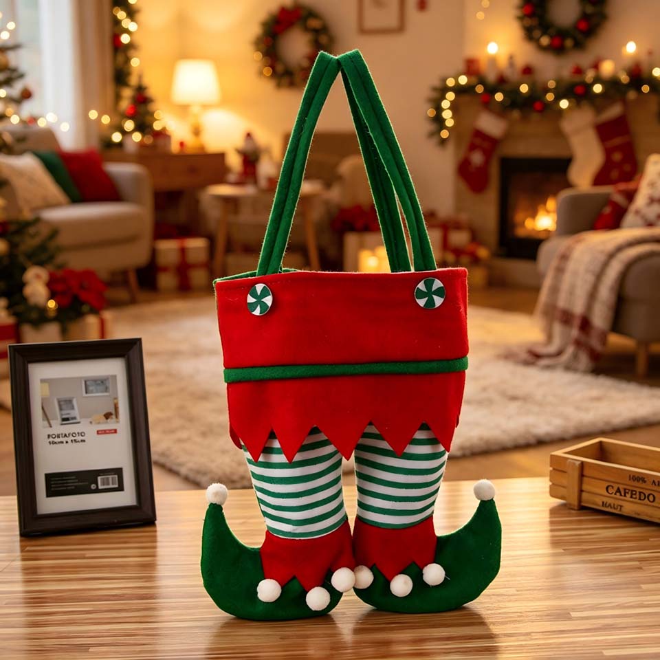 Christmas Elf Candy Bag – Festive Hanging Stocking Gift Pouch for Holiday Treats, Tree Decorations and Party Favors
