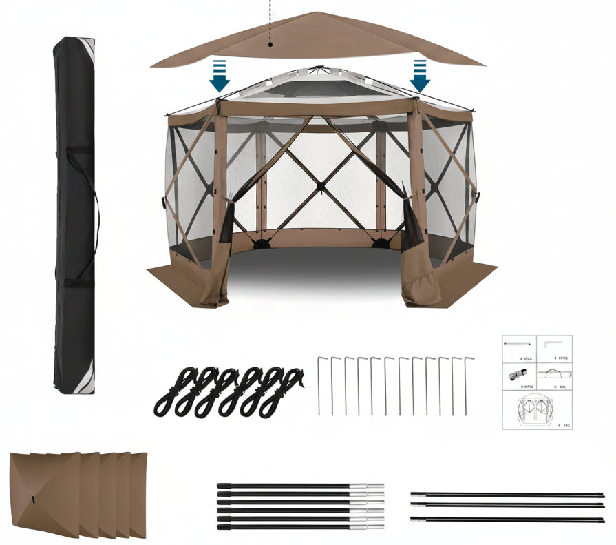 Pop Up Gazebo Screen Tent – Instant Camping Screen House with Mosquito Netting for Outdoor Patio Backyard and Picnic Protection.