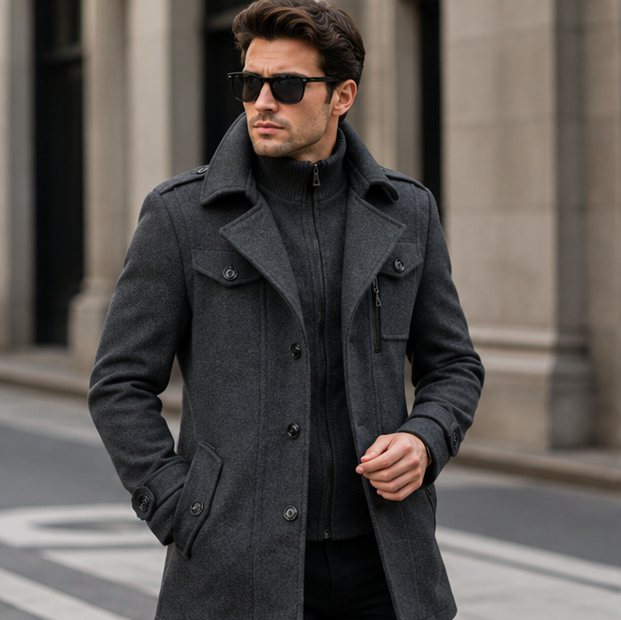 Men's Double Collar Jacket – Versatile Zip Button Coat for Casual Travel, Business and Everyday Layering