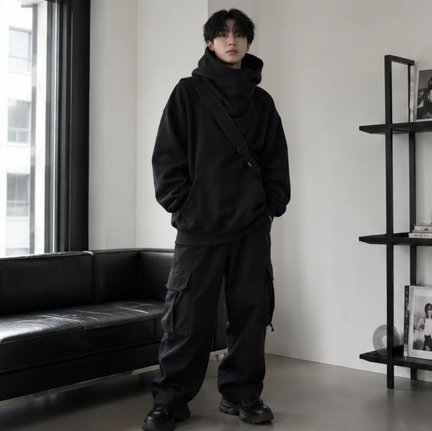 Men’s Ninja Turtleneck Hoodie – Y2K Vintage Fleece Sweatshirt for Hip Hop Streetwear, Japanese Fashion and Casual Winter Comfort