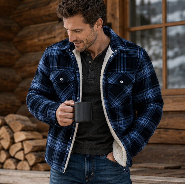 Men's Plaid Plush Winter Coat – Thick Mid Length Button Front Jacket for Casual Warmth and Everyday Outdoor Wear