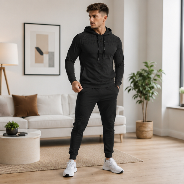 Mens Fitness Tracksuit Set-Running Hoodie and Joggers for Gym Training Workouts and Active Lifestyle Performance