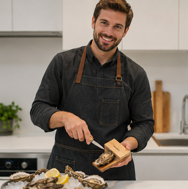 Oyster Shucker Handguard Tool - Wooden Seafood Shucking Holder for Safe Oyster Opening, Kitchen Preparation and Shellfish Handling