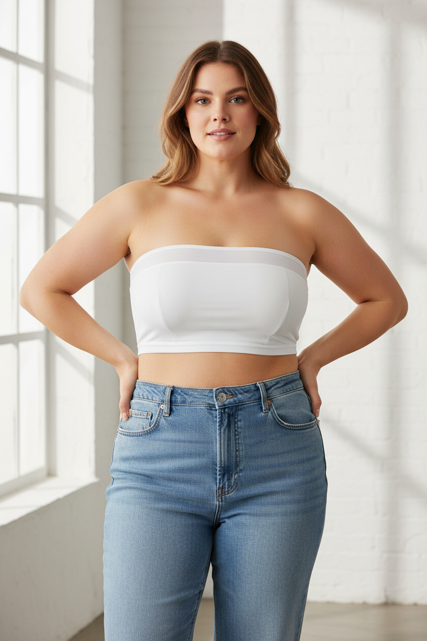 Plus Size Bandeau Bra – Seamless Strapless Wireless Tube Bra with Non Slip Support for Weddings and Daily Wear