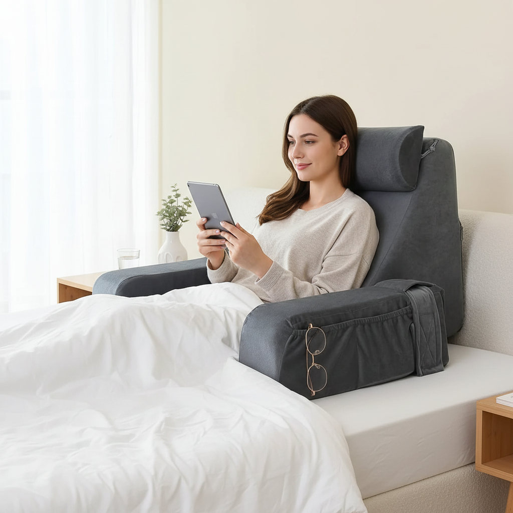 Extra Large Reading Pillow – Memory Foam Bed Rest Cushion with Arm Support for Reading, Gaming and Watching Television Comfort