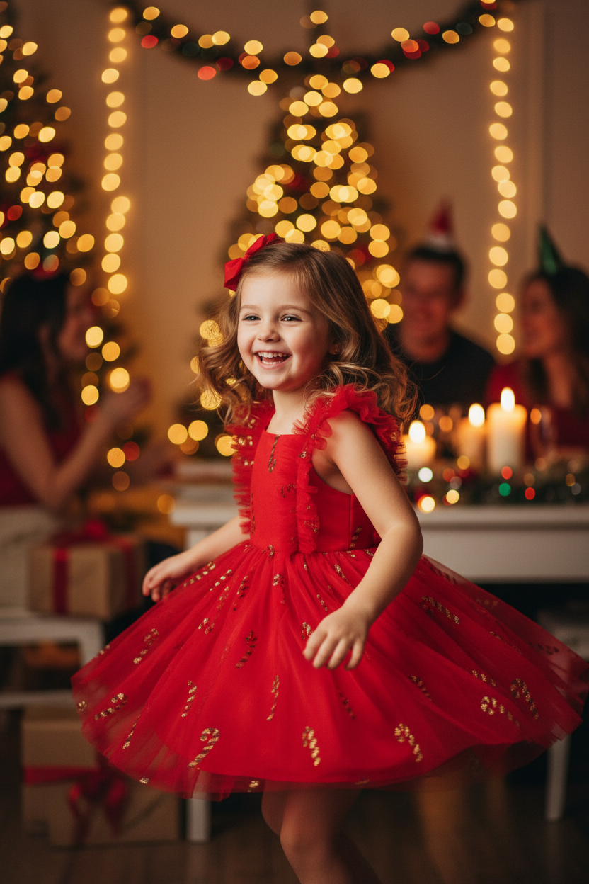 Princess Christmas Tulle Dress – Sleeveless Baby Girl Party Tutu Dress with Candy Cane Print for Holiday Celebrations