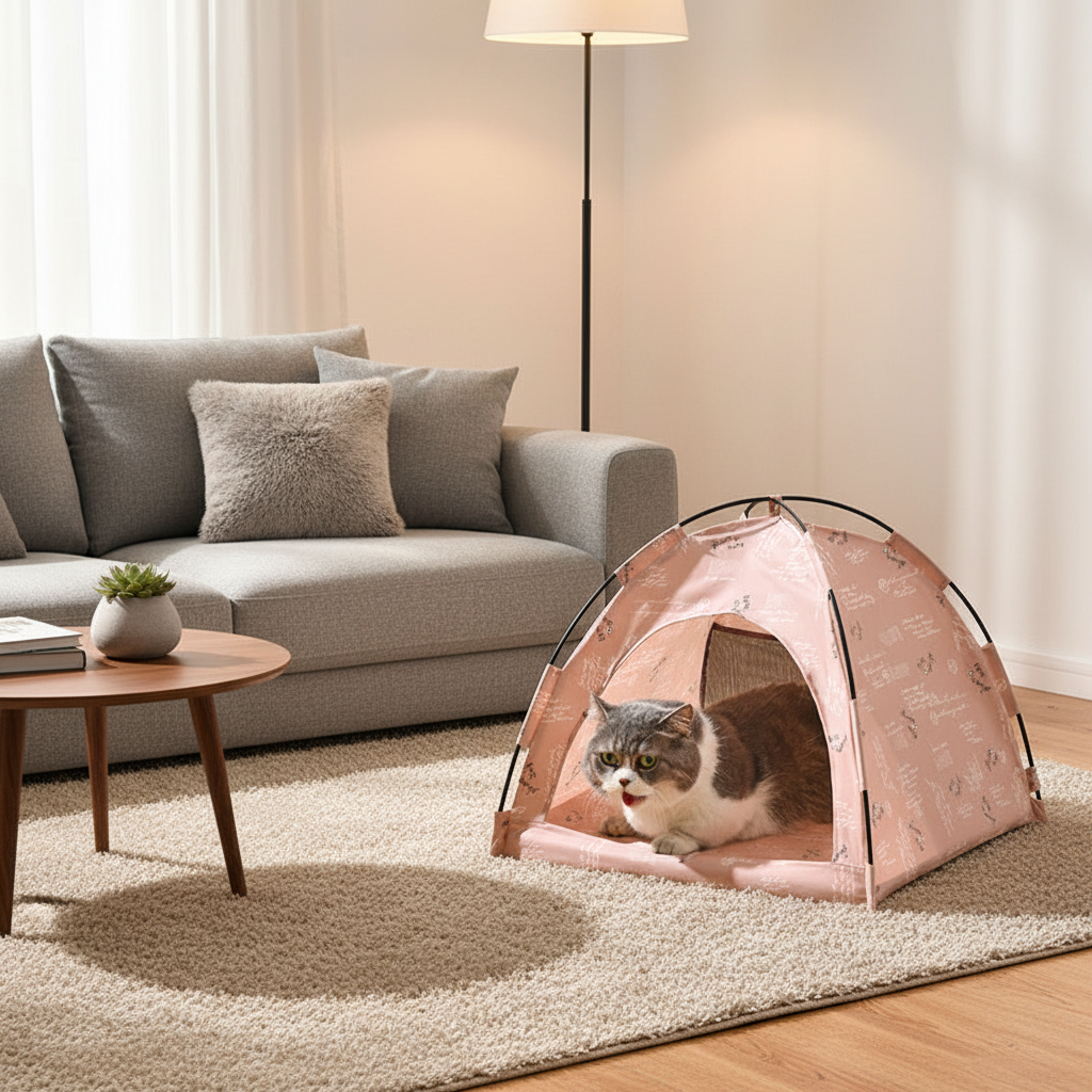 Foldable Cat House Tent – Portable Four-Season Pet Nest with Breathable Cooling Mat for Cats and Small Dogs Indoors or Outdoors