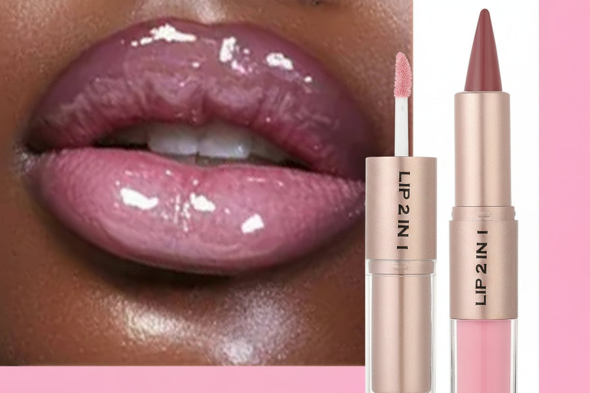 Double-Head Lip Liner and Gloss – Tapered Contour Pencil with Mirror, Plumping Crystal Lip Glaze and Sexy Red Tint for Defined Lips
