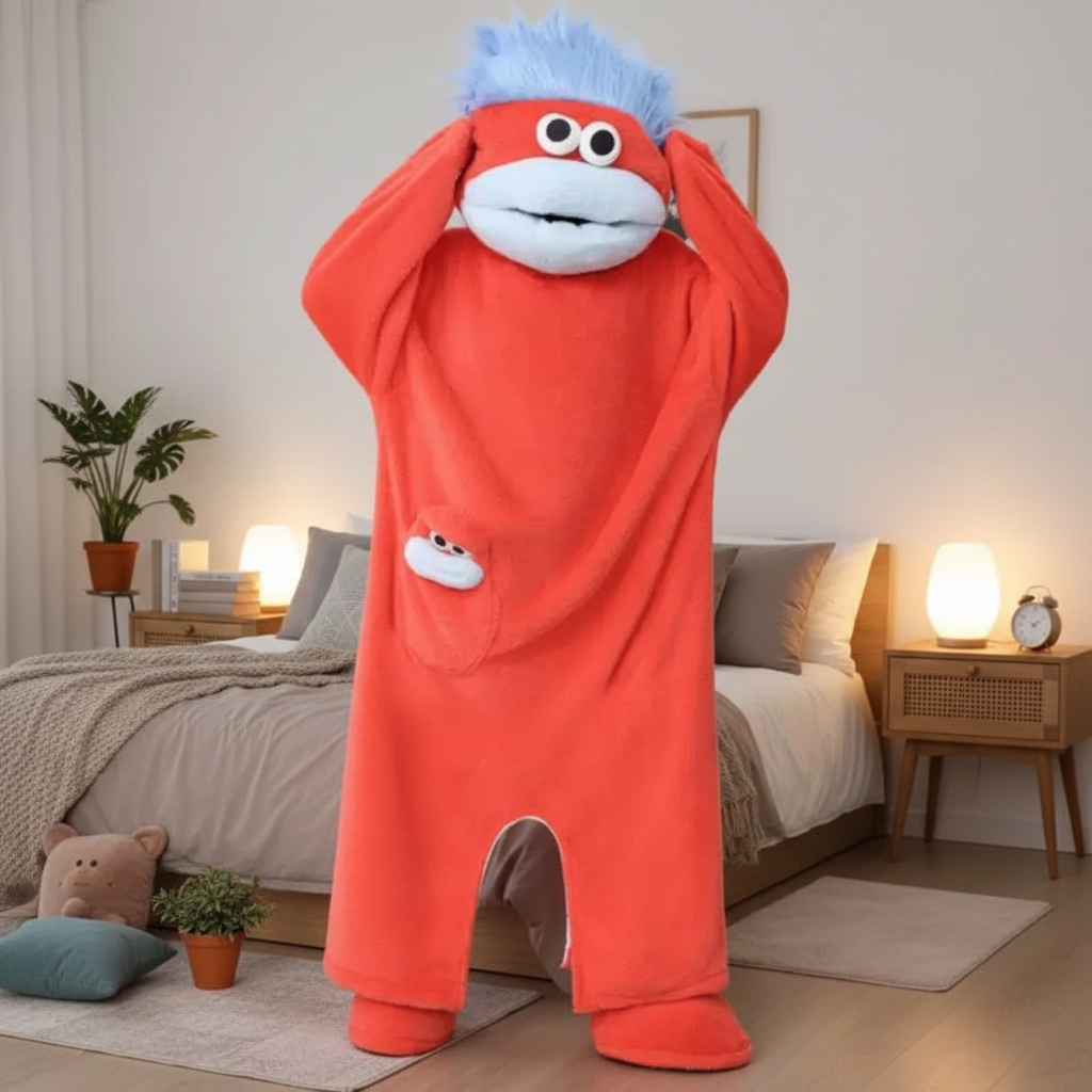 Big Mouth Monster Onesie Pajamas – Thick Coral Fleece Cartoon Sleepwear for Couples, Men and Women, Cozy Autumn Lounging, Parties and Fun Gifts