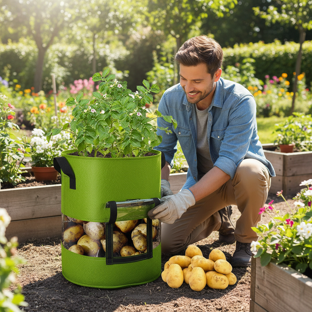 See-Through Potato Planter Bag – Breathable Non-Woven Grow Pot with 360° Transparent Window for Potatoes, Vegetables, Herbs and Easy Harvest Monitoring