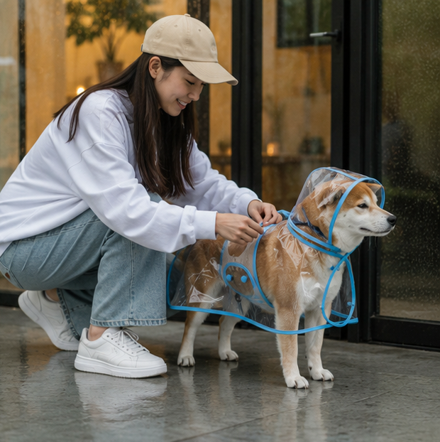 Transparent Hooded Pet Raincoat - Waterproof Puppy and Dog Rainwear Jacket for Outdoor Walks, Travel and All-Weather Protection