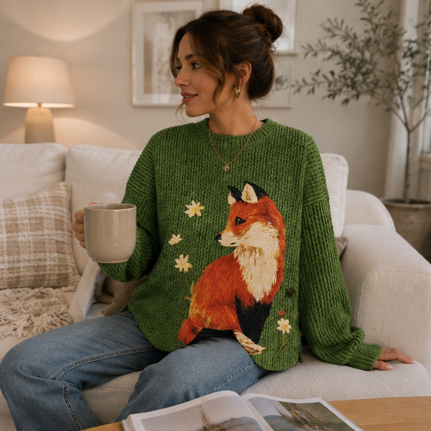 Women’s Cozy Animal Print Sweater – 3D Knit Pullover with Stylish Wildlife Design for Casual Autumn Winter Fashion