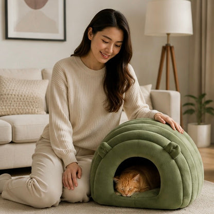 Cozy Cat Nest Bed – Plush Warm Pet Sleeping Mat for Cats and Small Pets During Autumn and Winter