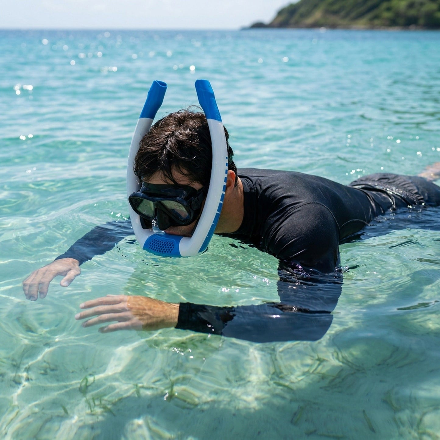 Adult Front Snorkel - Over-the-Head Swim Snorkel with Splash Guard, for Surface Snorkeling