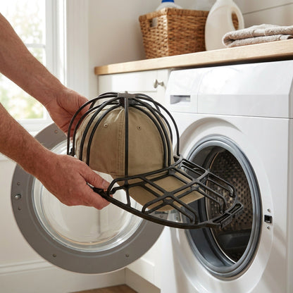 Baseball Cap Washer Cage - Rigid Hat Frame plus Mesh Wash Bag, Holds a Cap's Shape in the Washing Machine or Dishwasher