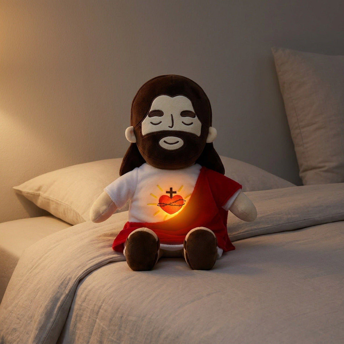 Breathing Jesus Plush Toy – Sacred Heart Comfort Plushie with Calming Breathing Modes for Kids, Easter and Christmas Gifts