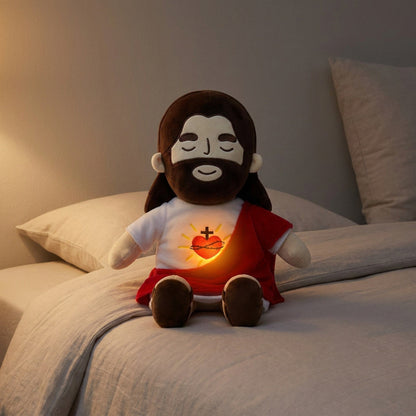 Breathing Jesus Plush Toy – Sacred Heart Comfort Plushie with Calming Breathing Modes for Kids, Easter and Christmas Gifts