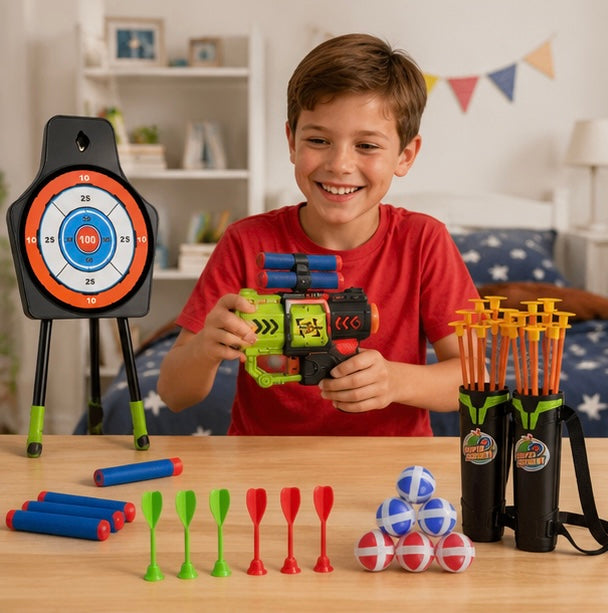 Archery Toy Set - Kids Bow and Arrow Game with Target Board, Night Lights and Indoor Outdoor Family Fun