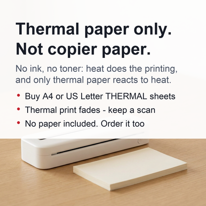 Portable Bluetooth Thermal Printer - Wireless Inkless A4 Mobile Printer for Travel, Business Documents and Home Office Use