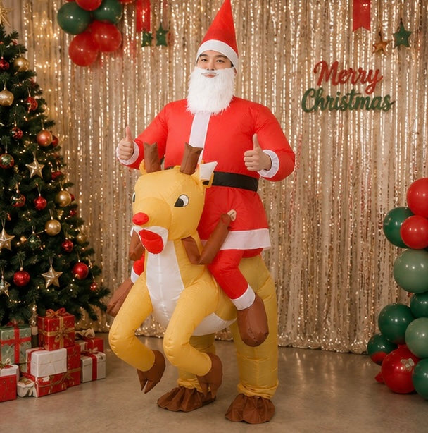 Inflatable Santa Claus Costume - Christmas Mascot Cosplay Outfit for Adults and Kids Holiday Celebrations