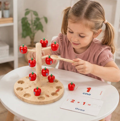 Montessori Apple Tree Counting Toy – Wooden Math Learning Game for Number Recognition and Early Education