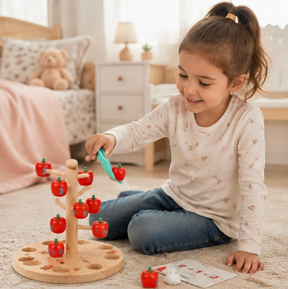 Montessori Apple Tree Counting Toy – Wooden Math Learning Game for Number Recognition and Early Education