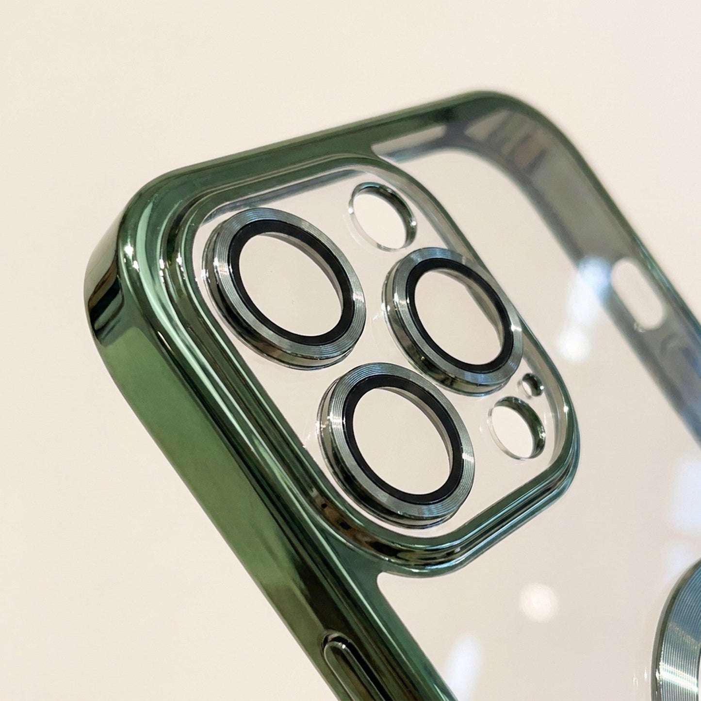 Magnetic Clear iPhone Case – Electroplated Bumper with Raised Camera Rings