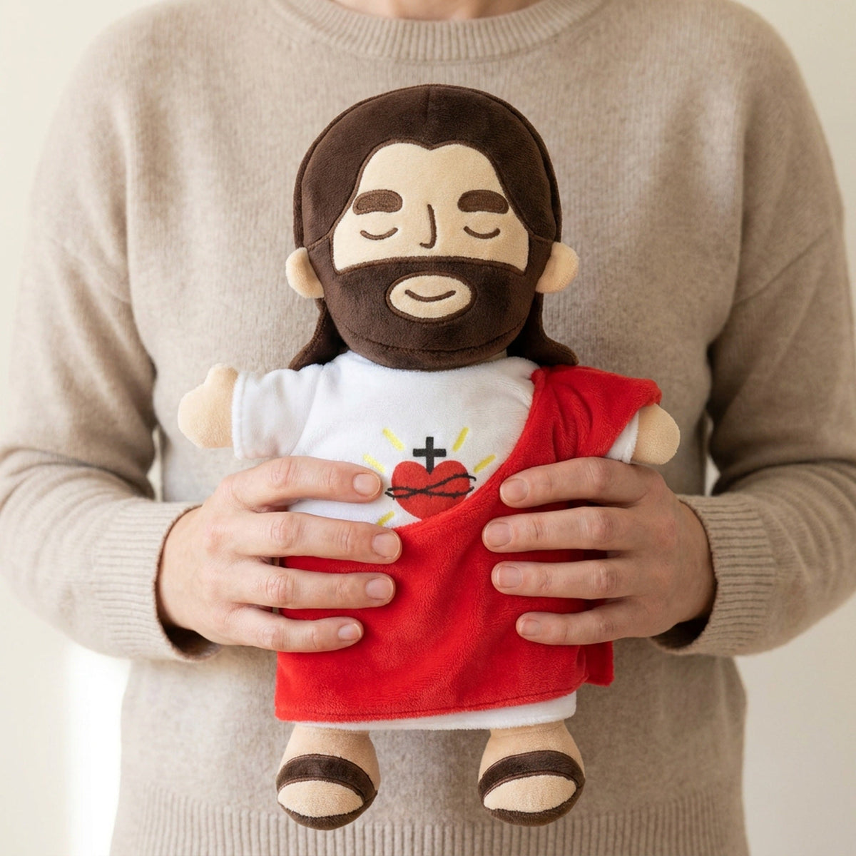 Breathing Jesus Plush Toy – Sacred Heart Comfort Plushie with Calming Breathing Modes for Kids, Easter and Christmas Gifts