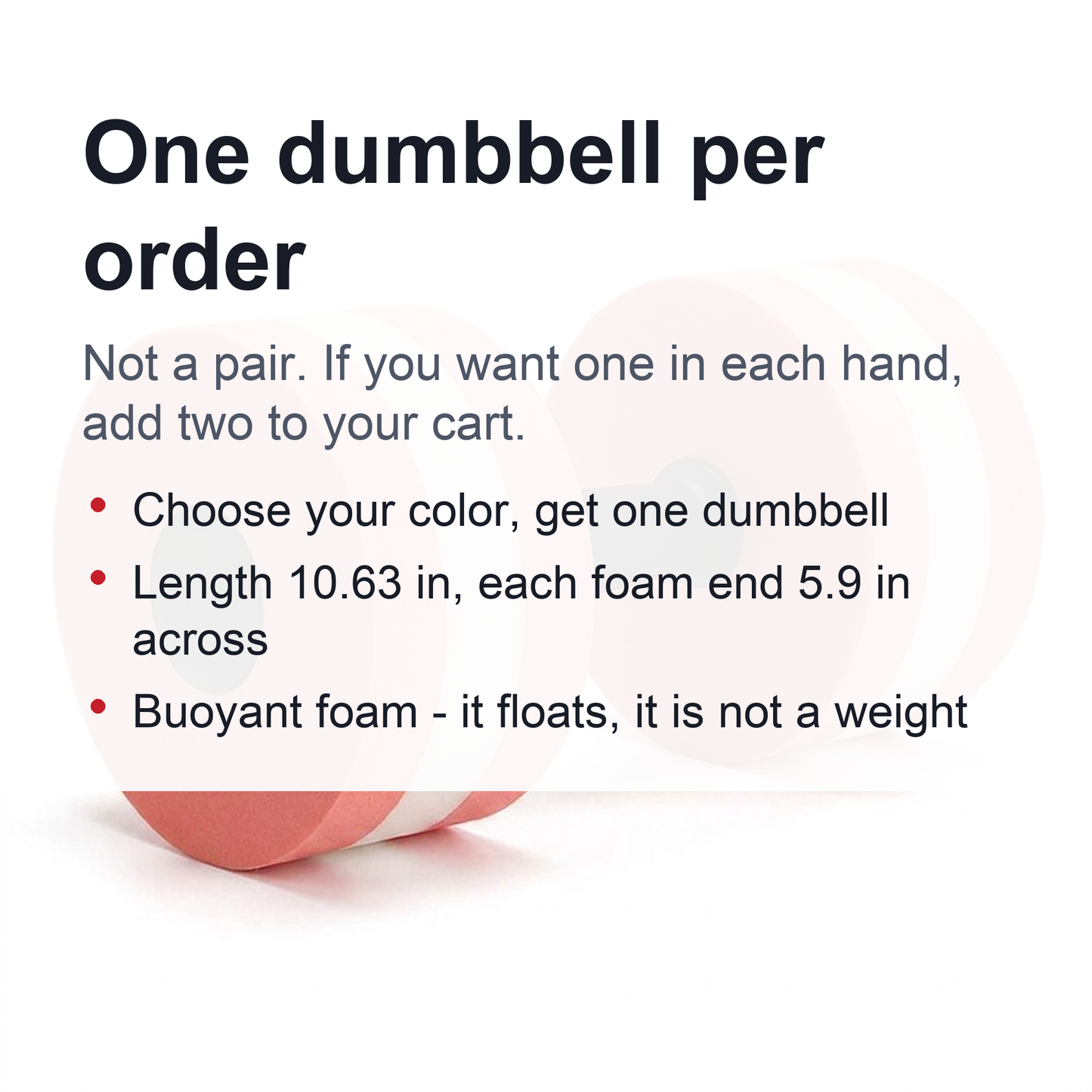Water Exercise Dumbbell - One Buoyant Foam Dumbbell for Pool Workouts and Water Aerobics